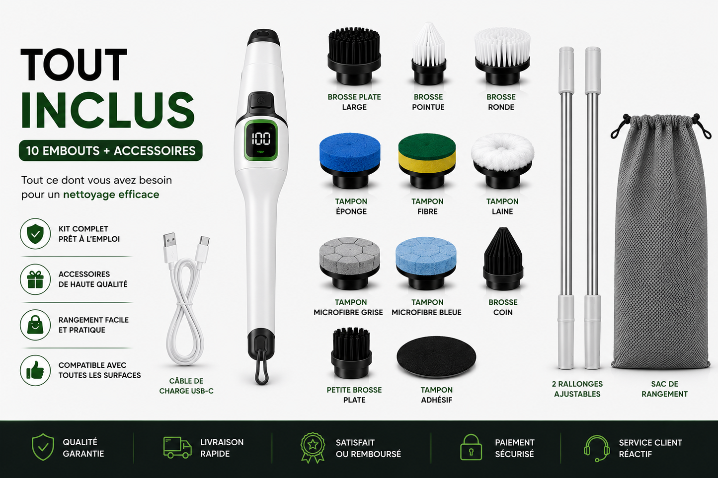 OLTAIBEP Brosse Électrique Sans Fil 10 en 1
