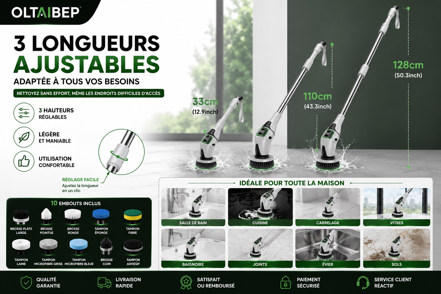OLTAIBEP Brosse Électrique Sans Fil 10 en 1